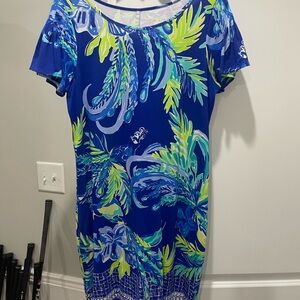 Lilly Pulitzer Blue Tropical Leaf Print Swim Cover-Up